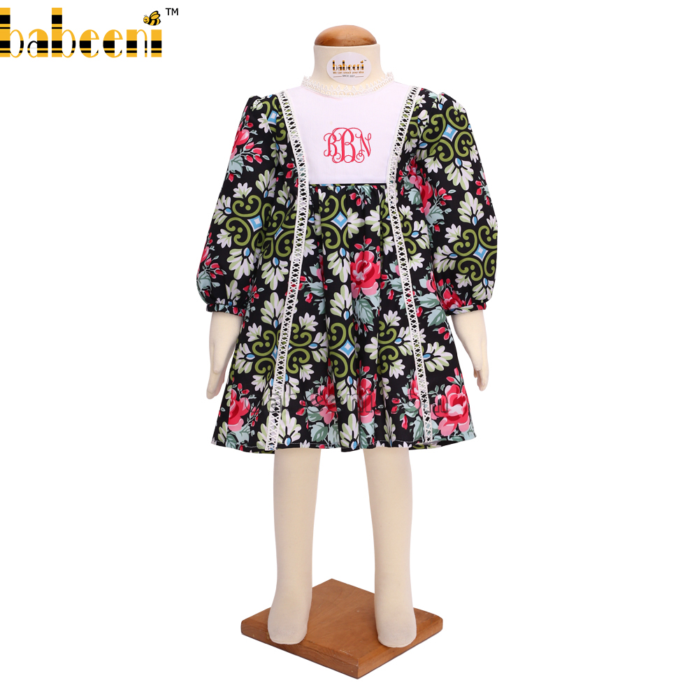 Vintage floral monogram girl dress - DR 2885
